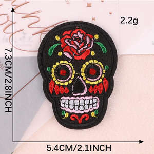 Parche Bordado Termoadhesivo de Calavera de Azúcar Estilo Punk Mexicano del Día de Muertos - Product Image 4