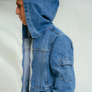 Winter Fall Custom OEM High Quality Pullover Zipper Up Jeans Denim Hoodie Oversize Drop Shoulder With Pockets Hooded For Men's - Product Image 4