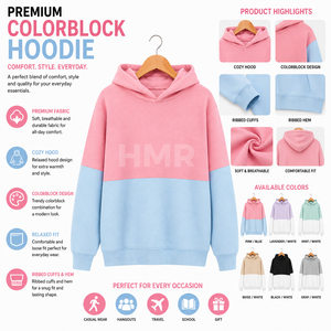 Sweat-shirt à capuche oversize HMR Sorority Sisterhood, color block rose et bleu, en polaire, coupe classique - Product Image 6