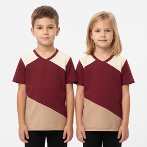 T-shirts décontractés unisexes à col en V et blocs de couleur pour enfants, à manches courtes, style décontracté, pour garçons et filles, personnalisables - Product Image 1