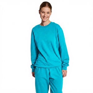 Sudadera de Cuello Redondo para Mujer, Color Azul Marino, 100% Algodón, Manga Larga, Corte Holgado, Informal, Otoño, Color Sólido - Product Image 5