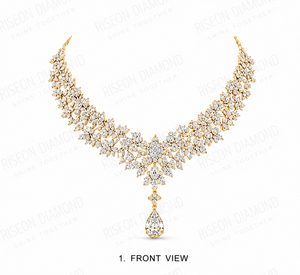 Premium Handcrafted Floral Lab Diamond <b>Necklace</b> Round Pear Cut Gold Pendant Bridal High End Occasion <b>Statement</b> Luxury Jewelry - Product Image 3