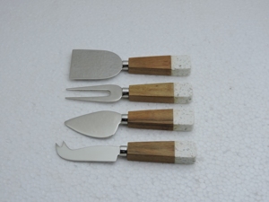 4 Piece Sustainable Eco-Friendly Cheese Utensil <b>Set</b> Stainless Steel Blades Wood Resin Handles Hand Wash Only Food Safe Serving - Product Image 1
