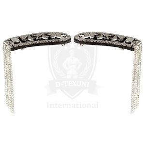 D-TEXUNI INTERNATIONAL Épaulettes Cérémonielles Argentées à Trois Étoiles avec Chaînes et Pompons, Meilleures Ventes - Product Image 4
