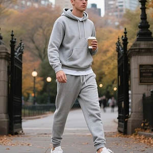 Ensemble de jogging en molleton gris chiné personnalisé pour homme, avec sweat à capuche et pantalon de jogging |   Survêtement streetwear oversize 100% coton, vierge, vente en gros - Product Image 4