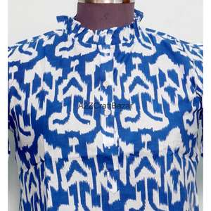 เสื้อผู้หญิงสไตล์อินเดียพิมพ์ลายบล็อก ผ้าไม่ทอ ใส่สบายสำหรับฤดูร้อน ผ้าฝ้ายแท้ 100% แขนยาว ลายดอกไม้โบฮีเมียน เป็นมิตรกับสิ่งแวดล้อม - Product Image 3