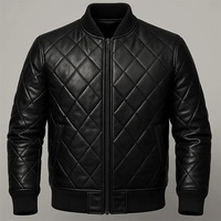 Veste en cuir noire pour homme, style gothique matelassé, broderie blanche effrayante, manteau d'hiver fait main, veste en cuir pour homme
