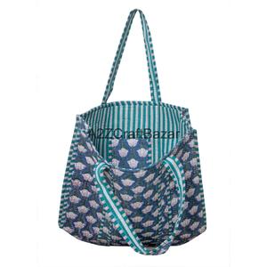 Quilted 100% Cotton Tote <b>Bag</b> Striped Large Capacity Reusable Eco Friendly Beach Tote Shopping Travel Daily Carry Shoulder <b>Bag</b> - Product Image 3