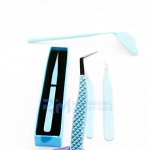Pince à épiler de précision RMI en acier inoxydable 10 mm à pointe argentée, revêtement en poudre bleue, poignée diamantée, miroir pour cils - Product Image 6