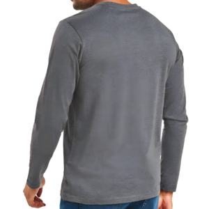 Camiseta de Manga Larga para Hombre, Color Gris Carbón, Mezcla de Algodón Suave y Transpirable, Corte Ajustado Informal, Camiseta Básica Cómoda para Uso Diario - Product Image 4