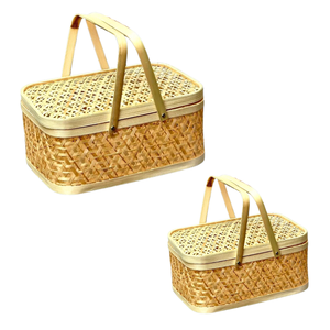 Cesta de Regalo de Bambú Personalizable, Cesta de Frutas con Tapa y Asa de Transporte, Decoración para el Hogar, Artesanía de Vietnam - Product Image 1