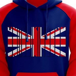 Herren Union Jack Print Raglan-Ärmel Kapuzenpullover Sweatshirt mit Kängurutasche und Kordelzug im England-Stil - Product Image 3