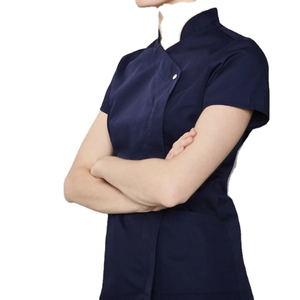 Women Navy <b>Blue</b> <b>Scrub</b> Top Short Sleeve V-Neck Hospital Uniform Cotton Polyester Woven Fabric - Product Image 1
