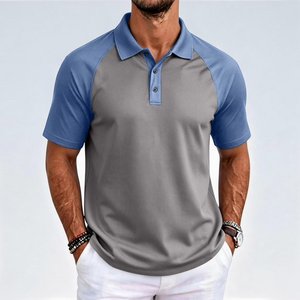 <b>Polo</b> <b>Shirts</b> For <b>Men</b> Raglan <b>Sleeve</b> Turn-Down Collar Color Block Wrinkle-Resistant for Summer Breathable Cotton/Poly Blend 220 GSM - Product Image 5