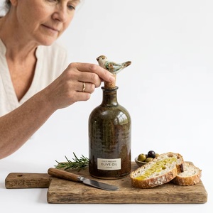 Eco-Friendly Ceramic Bird-Shaped <b>Bottle</b> <b>Stopper</b> with Cork Base for Olive Oil <b>Bottles</b> (Christmas Design) - Product Image 4