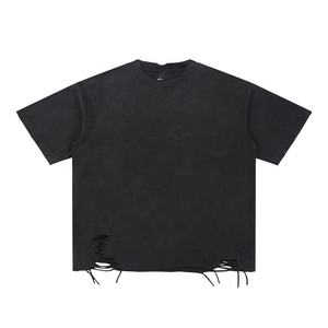 Chemises en coton délavé à l'acide avec broderies personnalisées en forme d'étoiles, t-shirts oversize pour hommes, vêtements décontractés d'été - Product Image 1