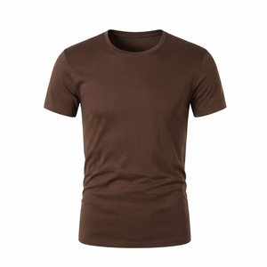 T-shirt en tricot à col rond et manches courtes pour homme, couleur unie, coupe classique, style décontracté, marron, 2026 - Product Image 3