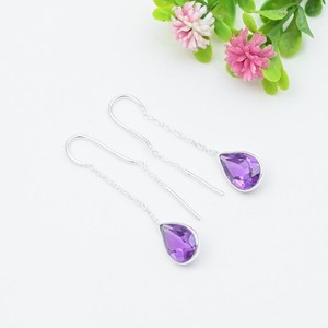 Nikhil Gems Natural Amethyst Pear Drop Threader <b>Earrings</b> Sterling Silver 925 Third Party Certified Trendy Women's/Unisex Jewelry - Product Image 6