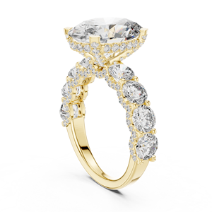 Anillo de Diamante Cultivado en Laboratorio con Corte Ovalado, Oro Amarillo de 14K, Halo Oculto, Montura Compartida, 4.60-7.60 CT, DEF VVS, Certificado IGI, Anillo de Compromiso ODM - Product Image 4