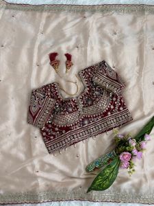 Sari en soie Georgette traditionnel indien avec broderie pour femmes, tenue élégante pour mariage et fêtes - Product Image 2