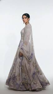 Embroidered Organza <b>Maxi</b> <b>Dress</b> Strapless Long <b>Sleeve</b> Floral Beaded A-Line Formal Party Wear for Women - Product Image 3