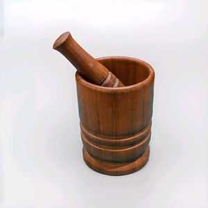 Strong Wooden Mortar And Pestle Set For <b>Grinding</b> Dry Spices Herbs Seeds And Preparing Fresh Masala - Product Image 3