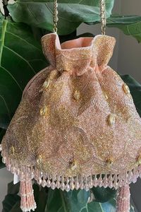 THIS EMBROIDERED BEADED DRAWSTRING Potli Bag Evening Party Handbag Bridal <b>Wedding</b> Purse Jewelry Cosmetics Packaging - Product Image 3