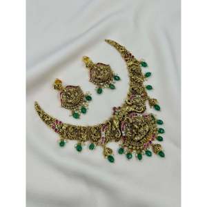 Indian Ethnic Gold Plated <b>Bridal</b> <b>Necklace</b> & <b>Earring</b> <b>Set</b>-Seema South Indian Jewelry - Product Image 2