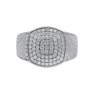 Hiphop Rhodium Plated Sterling Silver Cluster <b>Ring</b> with Prong Setting <b>Iced</b> Out Design Engagement & Wedding Anniversary Gift <b>Ring</b> - Product Image 1