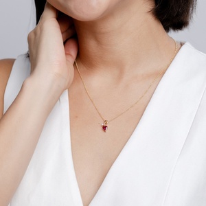 14K 18K Solid Gold Natural Heart-Shaped <b>Red</b> Ruby <b>Ribbon</b> Style Pendant With Diamond Classic Fine Jewelry Anniversary Gift For Her - Product Image 3