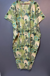 Nuevo Kaftán Naaz Textile de Lujo con Estampado Animal, Cuello en V, Cordón Ajustable, Manga Corta, Corte Ajustado y Largo, de Algodón Suave Indio para Mujer - Product Image 5