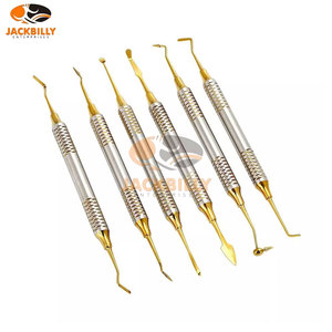 Juego de Instrumentos Dentales Restauradores de 6 Piezas, de Acero Inoxidable con Recubrimiento Dorado Premium, Antiadherentes, con Mango Ergonómico, CE - Product Image 2