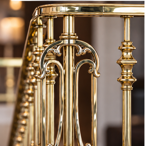 Ornamental Gold Tone Metal Staircase <b>Railing</b> with Decorative Arched Scroll Balusters for Classic Luxury Interiors - Product Image 2