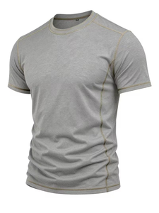Men's Gray Regular Fit O-Neck T-Shirt Raglan Sleeve Contrast Trim Casual Knitted 100% Cotton Solid Color Eco-Friendly 240g - Product Image 3