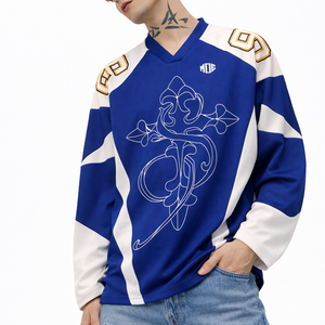 Maillot de football américain personnalisé en sublimation bleue, manches longues, 230 GSM, polyester, style USA, vêtements de sport, fabricant OEM en gros - Product Image 3