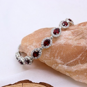Natural Oval Shape Garnet Cubic Zircon Gemstone 925 <b>Solid</b> Sterling <b>Silver</b> Handmade Women's Classic for Certified <b>Bracelets</b> Gift - Product Image 6