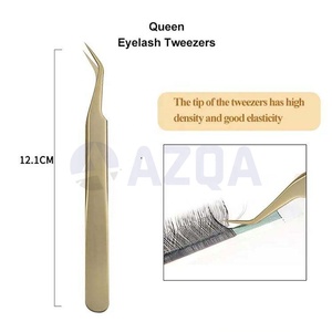 Vente en gros de pinces à cils en acier inoxydable, 2 pièces, plaquées or, avec étui en cuir PU, outil professionnel pour les cils - Product Image 3
