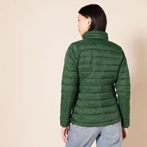 Women's Green Quilted Jacket Stand Collar <b>Full</b> Sleeve Zipper Closure Solid Color Regular <b>Length</b> Casual <b>Coat</b> - Product Image 4
