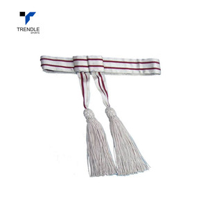 Trendle Cotton West Sash With Tassels <b>Red</b> And White Striped For <b>Costume</b> Accessory - Product Image 3