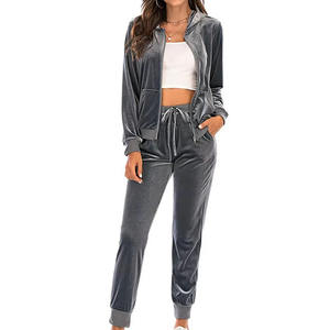 Women's <b>Velvet</b> 2-Piece <b>Tracksuit</b> Full Sleeve Hooded Solid Color Loose Fit Casual Set All Seasons Anti-Pilling Long Pants Top - Product Image 2