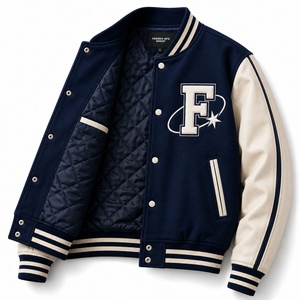 Chaqueta Varsity para Hombre, Color Azul Marino y Crema, Letras Bordadas, Logotipo Personalizado, Estilo Preppy, Ropa de Otoño - Product Image 3