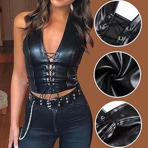 Top de Cuero de Diseño para Mujer, Chaleco Corto sin Mangas de Cuero Genuino de Lujo Personalizado, Ropa de Moda de Alta Gama - Product Image 2