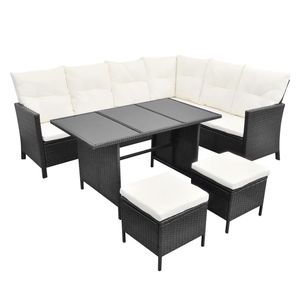 Set da salotto in 4 pezzi in Poly Rattan nero con cuscini per uso giardino - Product Image 2