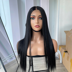 26 pouces de haute qualité 100% perruque de cheveux vierges crus vietnamiens Jet Black cheveux humains naturels os droit dentelle avant perruque sans colle - Product Image 6