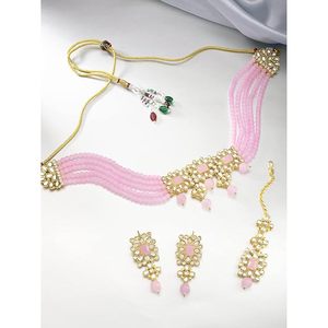 Conjunto de Joyas de Cristal Floral Rosa, Collar y Aretes Chapados en Oro de 22K, Estilo Romántico para Boda de Mujer - Product Image 5