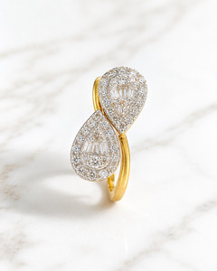 Luxury 14K <b>Gold</b> Double Pear Shape <b>Ring</b> with Sparkling Diamond Look Stones Elegant Bridal Jewelry for Women - Product Image 2