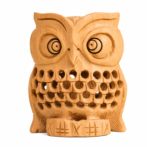 Figura de Búho Tallada a Mano en Madera |   Estatua de Búho Hecha a Mano en Madera |   Búho Decorativo para Decoración del Hogar |   Escultura de Animales de Madera Rústica - Product Image 1