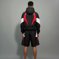 Ensemble de survêtement décontracté AFSAR SPORTS pour homme, noir, rouge, blanc, à capuche, en satin respirant, short et veste sportifs en polyester à séchage rapide