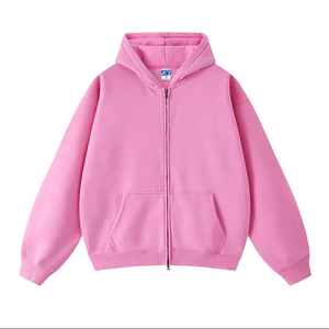 Sweat-shirt à capuche zippé surdimensionné pour homme, gris uni, 100% coton French Terry, vêtement décontracté d'automne avec poche avant - Product Image 5