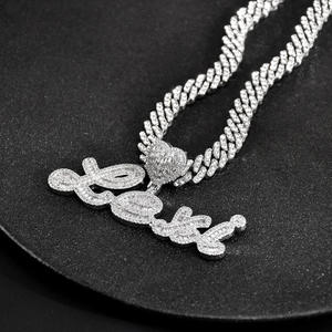 Elegante colgante de letra con diamantes de moissanita y piedras brillantes, cadena cubana, joyas de lujo estilo hip hop - Product Image 1